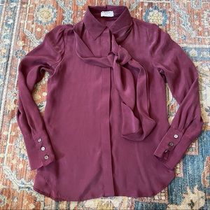 FRAME Silk Button Down Blouse Maroon Size XS